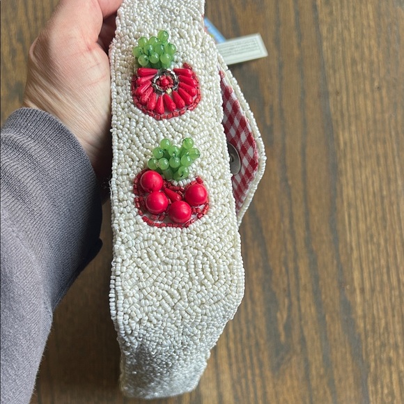 NEW Beaded Tomato Shoulder Bag with gingham fabric Viral TikTok - Picture 9 of 13